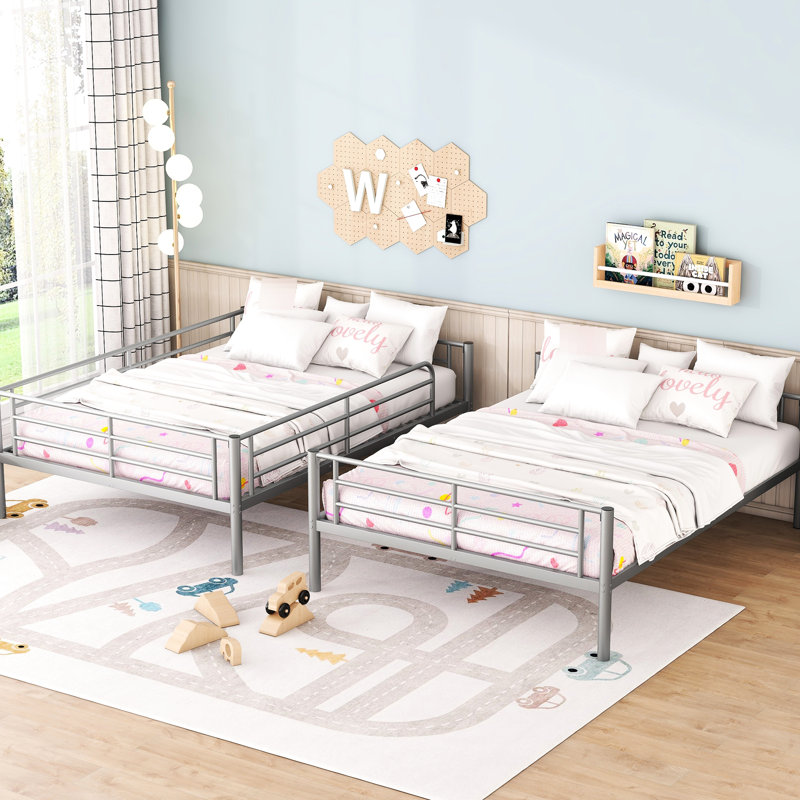 Lit superposé double en métal Sliver - Élégant cadre de chambre à coucher en fer robuste avec garde-corps inclus Économiseur d'espace et étapes d'assemblage pratiques