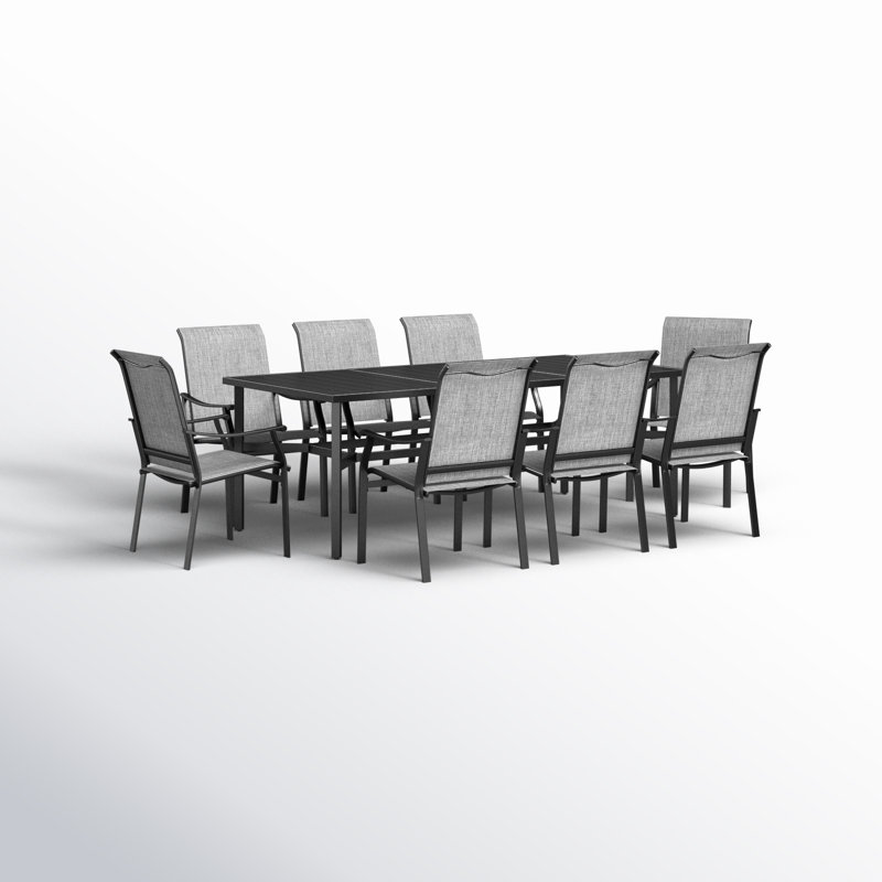 Ensemble de salle à manger rectangulaire en acier inoxydable thermolaqué de 82 po pour 8 personnes Ausby