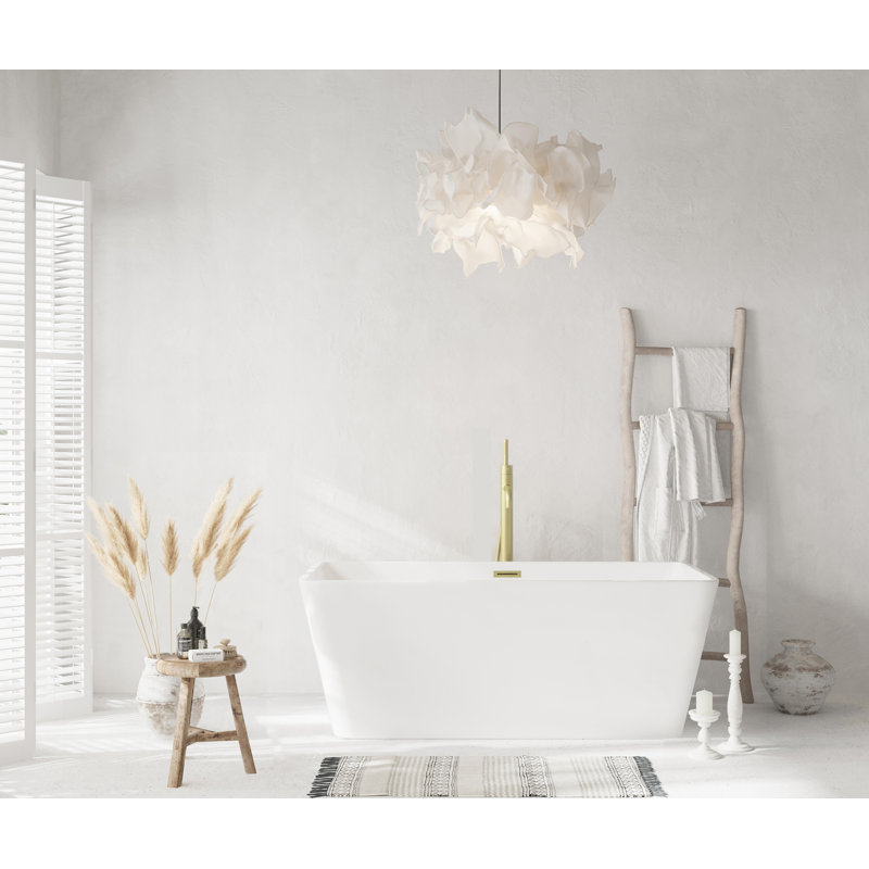 59 Inch Bathtub in Glossy White with Trim, Brushed Gold