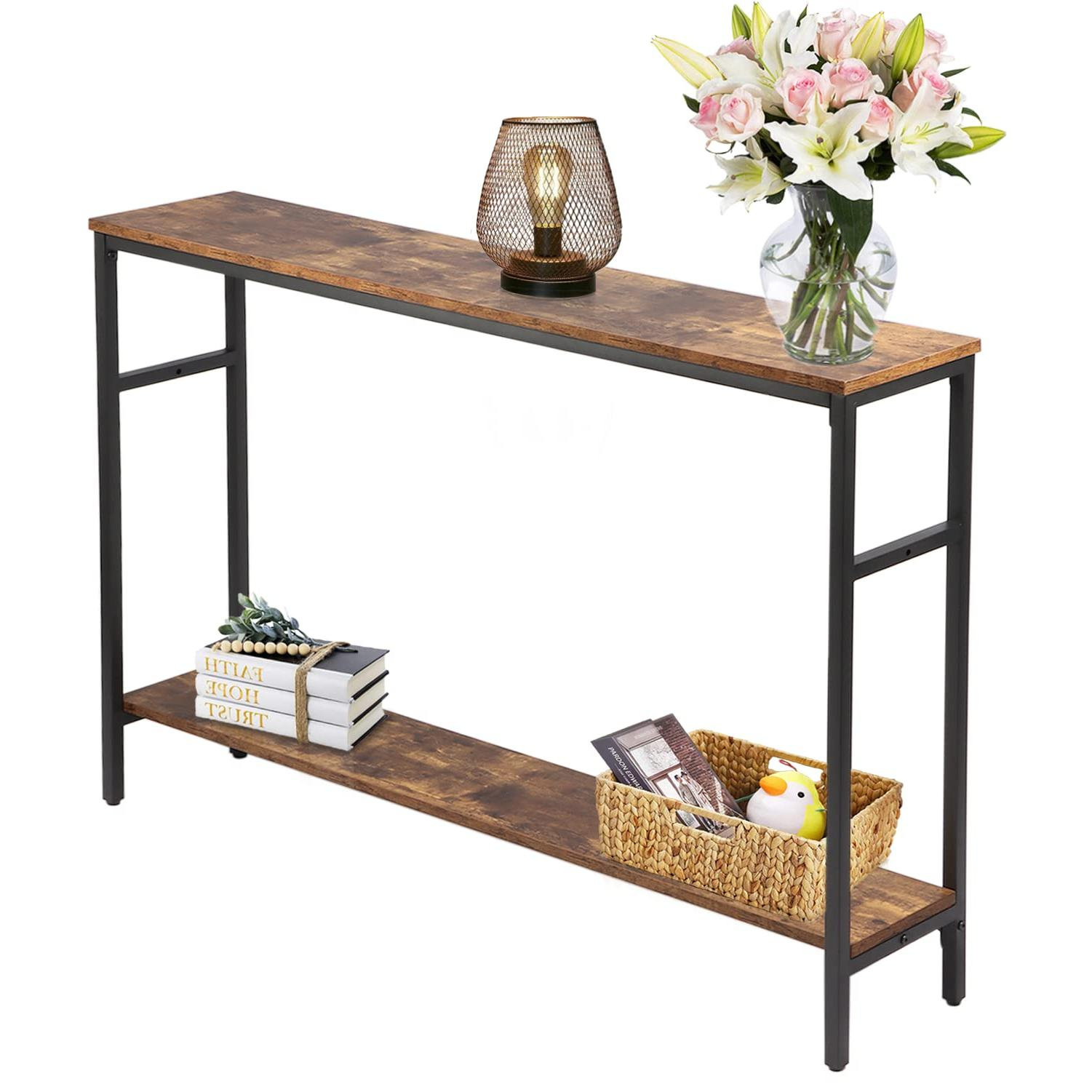 17 Stories Narrow Console Table, 47 Inch Sofa Table With Adjustable ...