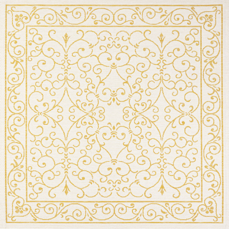 Debbe Vintage Filigree Textured Weave Cream/Yellow Indoor/Outdoor Rug, Square 5'3"