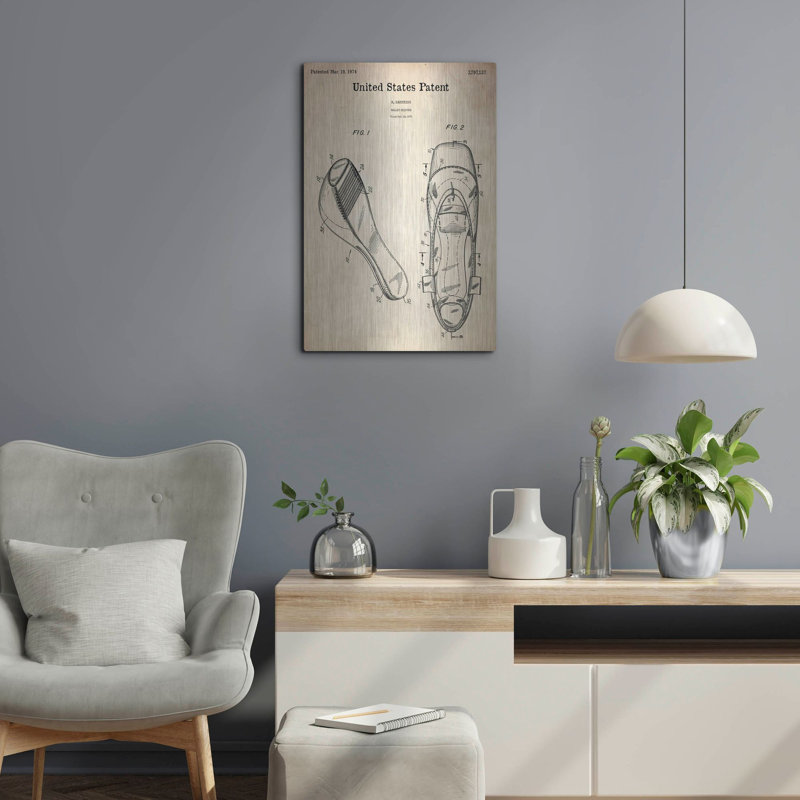 Art mural en métal luxueux «Ballet Slipper Blueprint Brevet Parchment» de luxe, 16 po x 24 po, H 24 po x l 16 po
