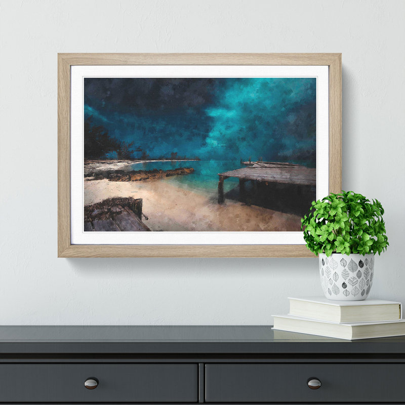 Midnight at the Bahamas - Picture Frame Graphic Art Print, 33cm H x 45cm W x 2cm D, Oak Framed