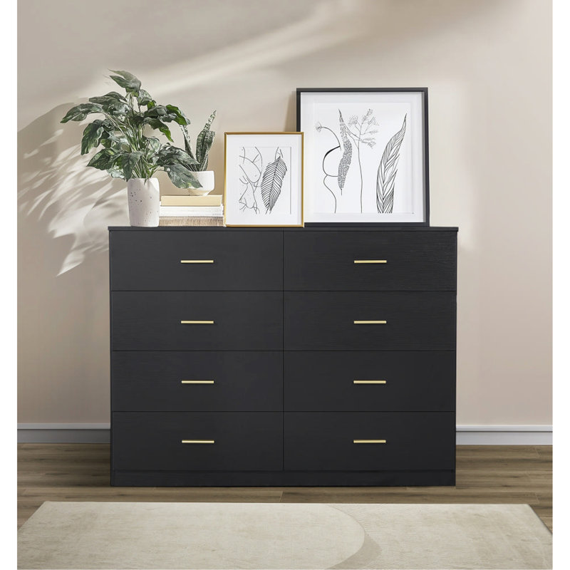 Commode moderne à 8 tiroirs pour la chambre à coucher - Vaste commode de rangement, robuste et sécuritaire, Noir