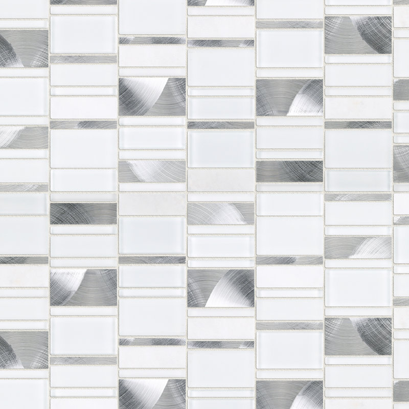 Carrelage mosaïque en verre brillant 11,82 po x 11,82 po, Blanc