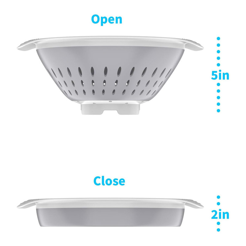 5 Quart Foldable Collapsible Colander, Silicone Food Strainer with Plastic Handles, Heat Resistant Kitchen Steam Basket, Gray