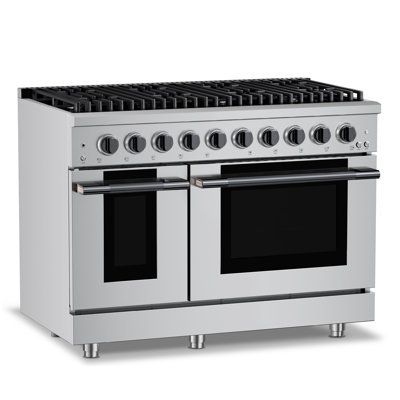 Hauslane 48" Gas Range | 8 Burners Up To 20,000 Btus | 6.7 Cu. Ft. Double Convection Oven With 5 Rack Positions | Convertible Ng/Lp | Cool-Touch Triple-Layer Door