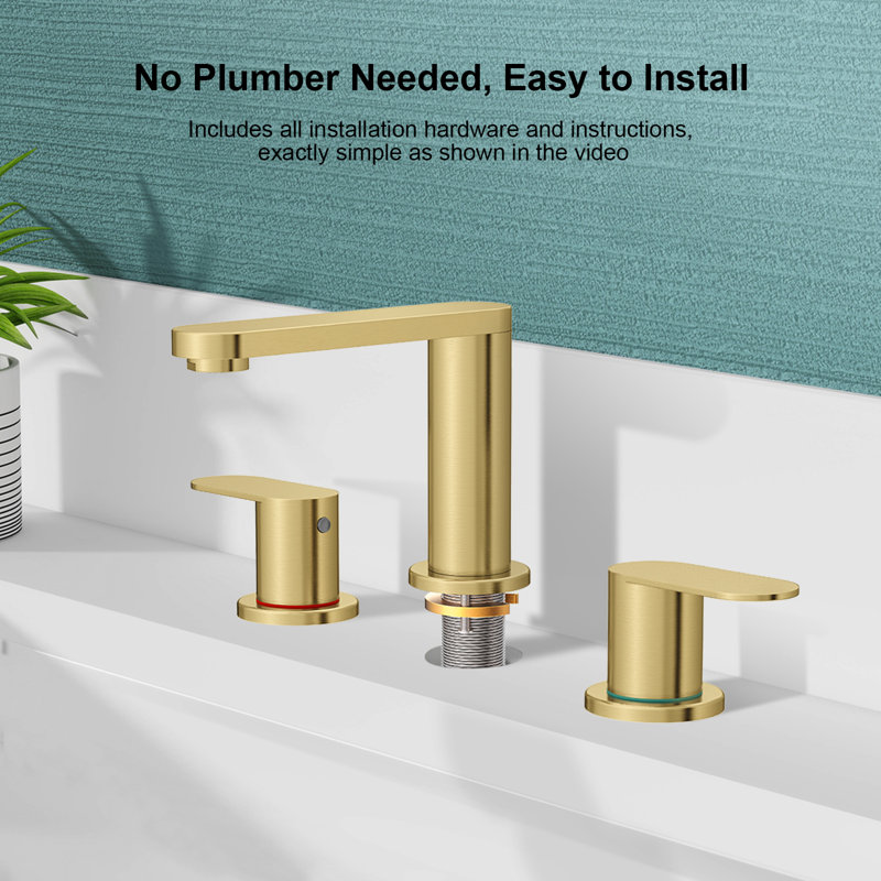 8 In. Waterfall Widespread 2-Handle Bathroom Faucet With Pop-Up Drain Assembly In Brushed Gold, Brushed Gold