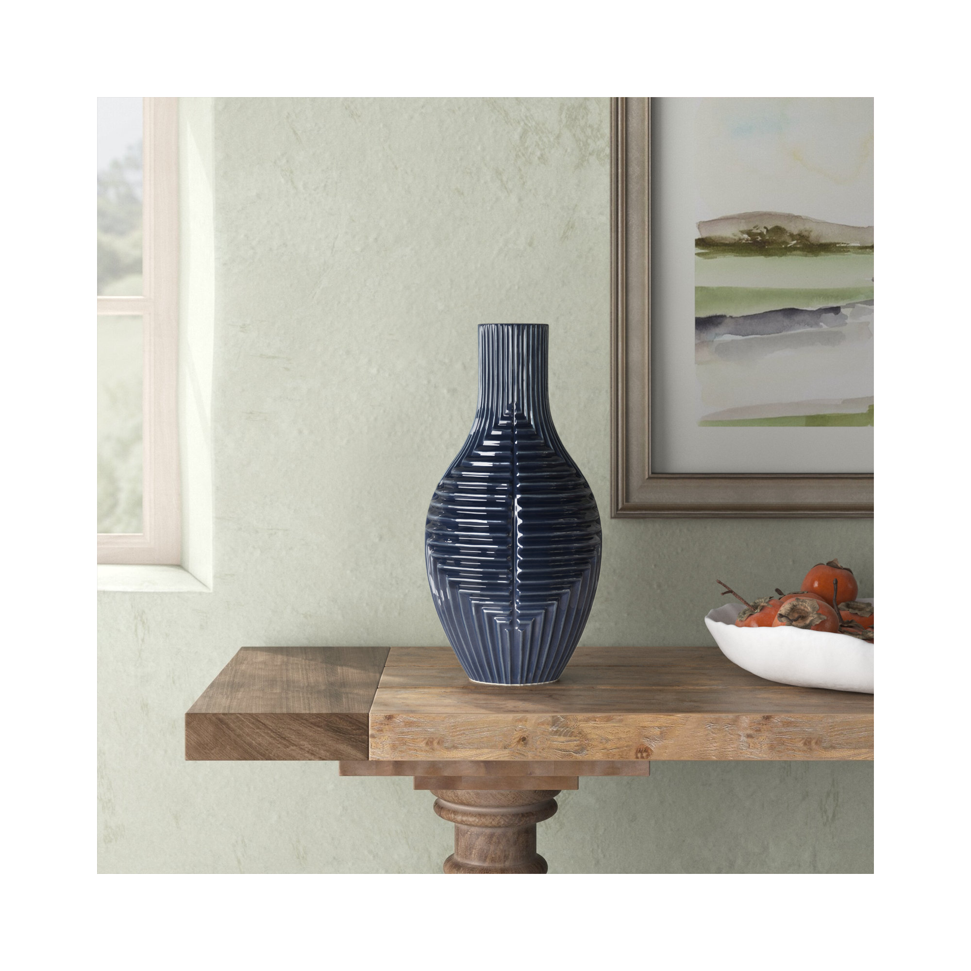 Sagebrook Home Amrita Tribal Modern Ceramic Vase, Tribal Blue