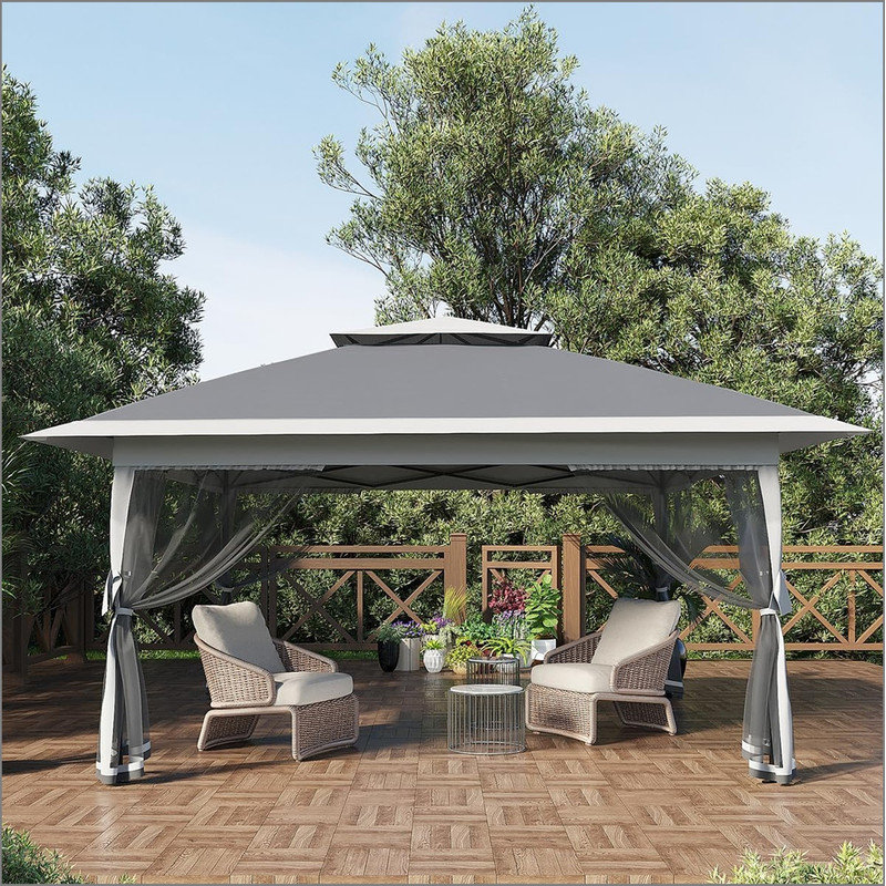 Canopy Tent 12x12Ft Outdoor Canopy Tent with Mosquito Netting, Double Roof Instant Patio Shelter Pop-Up Party Pavilion for Outside Garden, Backyard, Lawn
