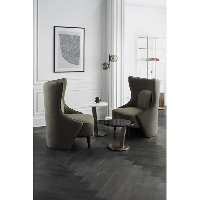 Gray Sueded Twill Transitional Wingback Accent Chair
