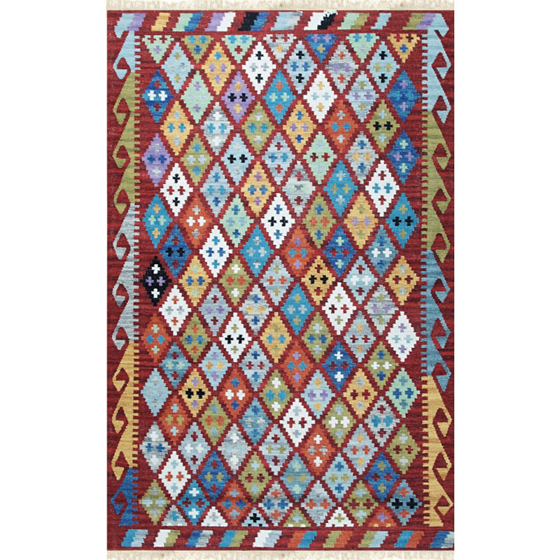 5x8 Multicolor Flat Weave Wool Diamond Constellation Geometric Modern Contemporary Carpet Rug