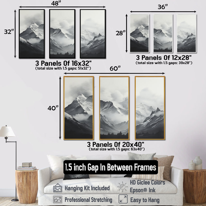 «Moody Majestic Mountain Peaks - Landscape Mountains», ensemble d'art mural, Cadre naturel flottant