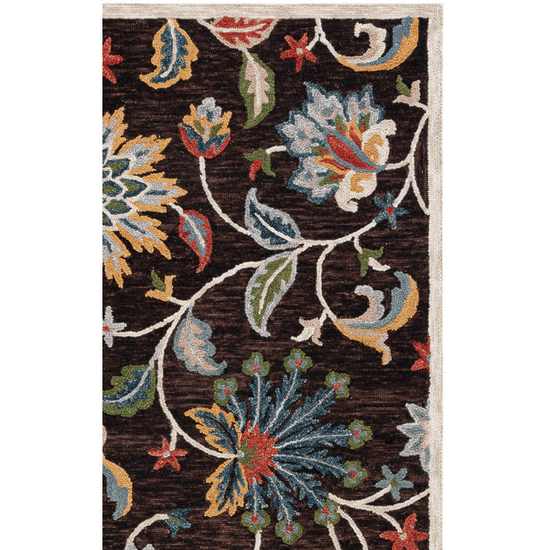 Tapis floral brun en laine Deaquaneil, Tapis de couloir 2 pi 3 po x 8 pi