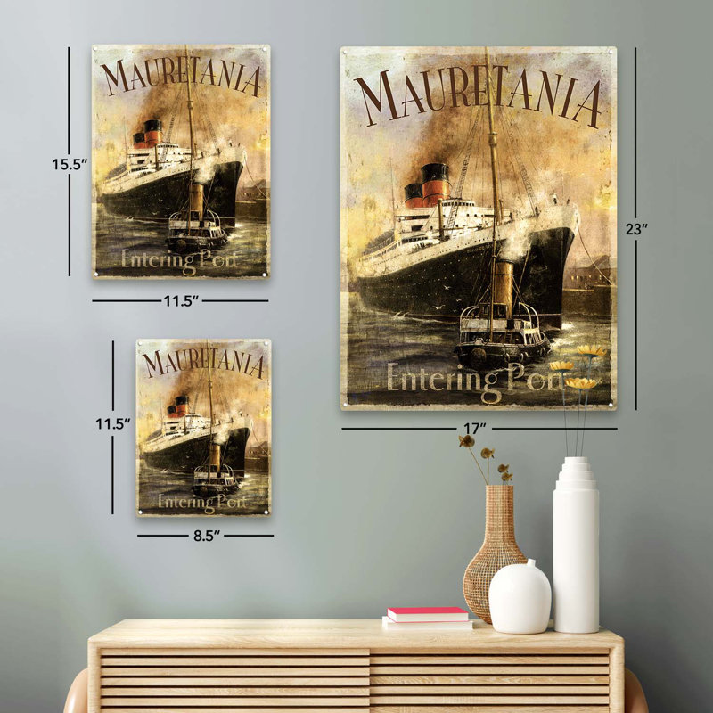 «Mauretania» vieilli, doublure rétro sur métal, H 23,2 po x l 17,2 po x P 0,04 po