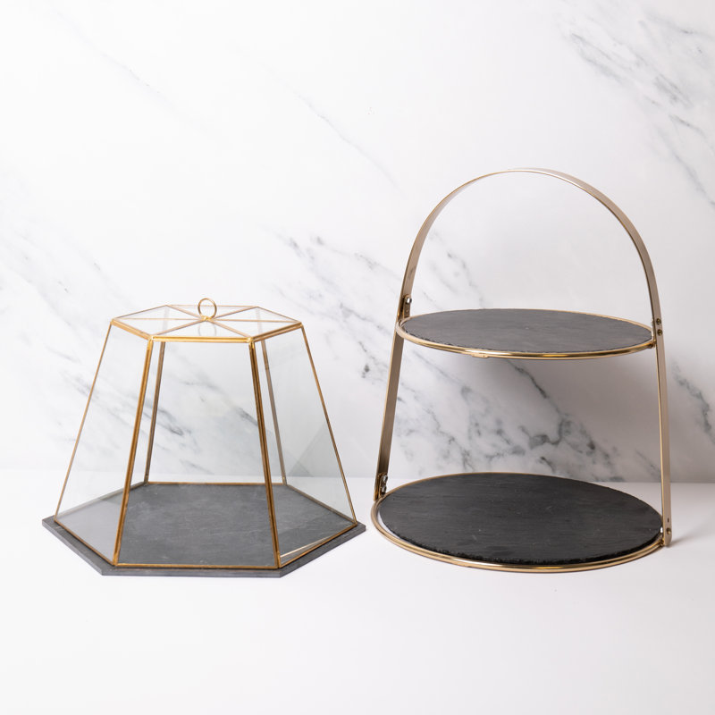 Artesà 2 piece Serveware Set with Glass Serving Cloche and Cake Stand 