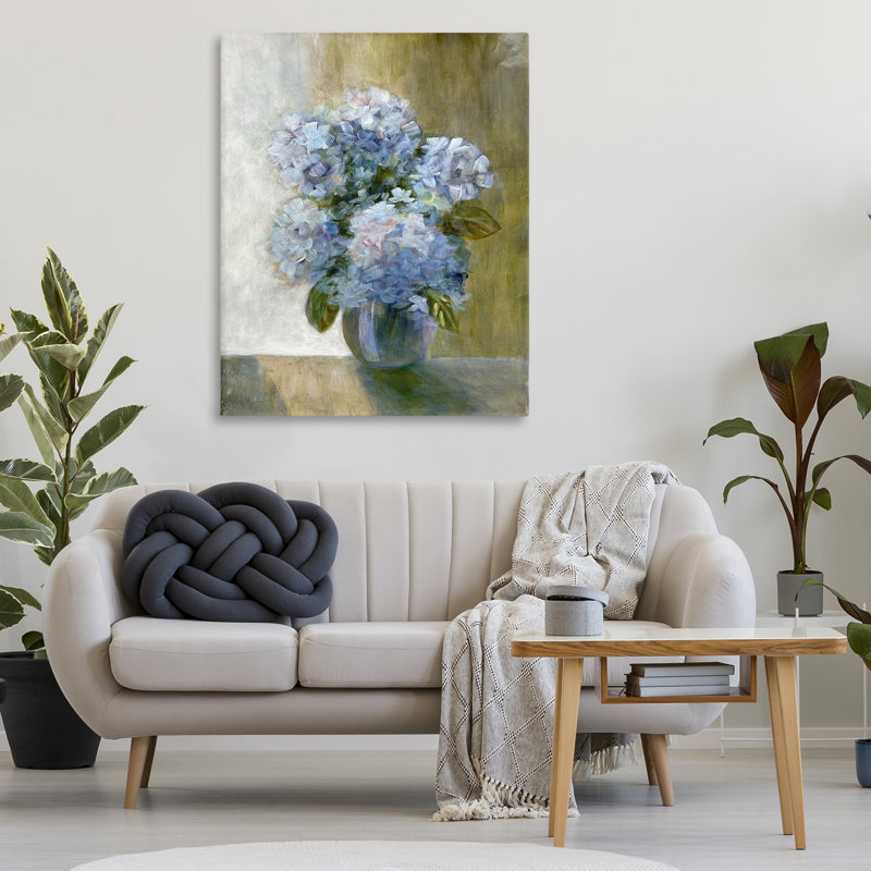 "Hortensias dans un vase", art mural par Doris Charest, H 48 po x l 36 po