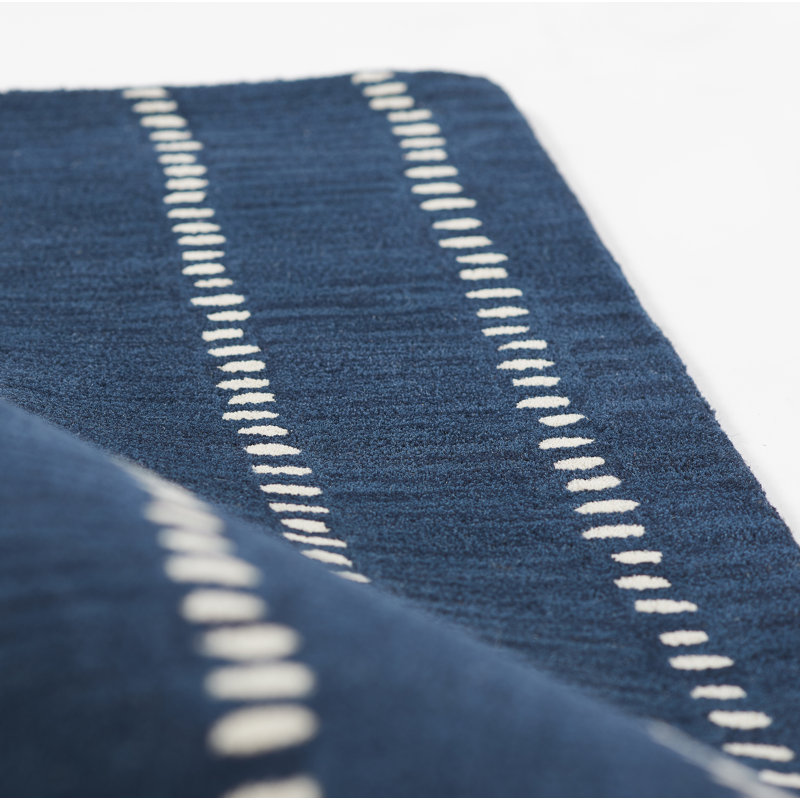 Tapis rayé bleu marine en laine touffeté à la main Nichols, Rectangle 5 pi x 8 pi