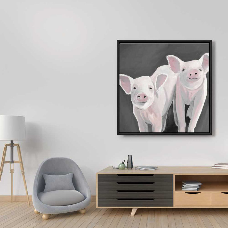 Deux petits porcelets - décor de chambre à coucher rustique encadré