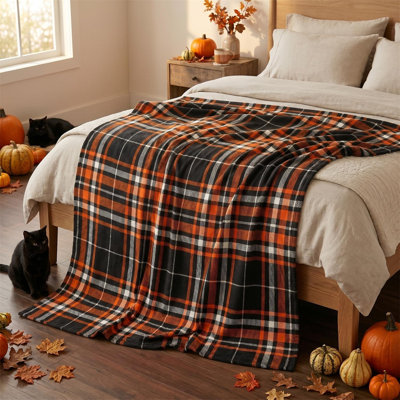 Halloween Flannel Blanket Throw,Black Red Plaid Hallowmas Soft Fuzzy Plush Cozy Fleece Blankets for Couch Sofa Bed Decor, Ideal Gifts for Adults 60x50