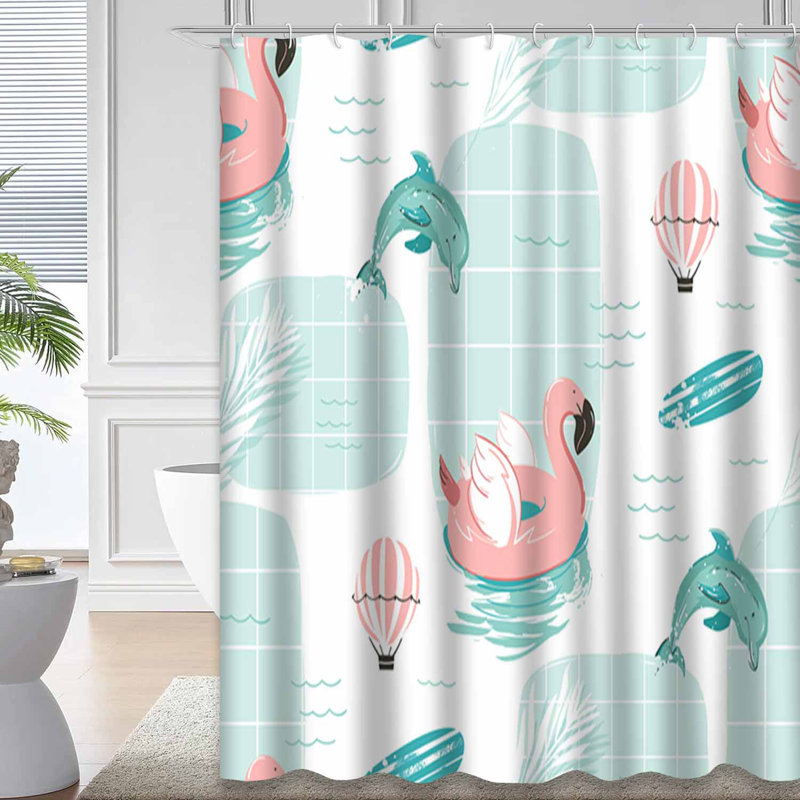 Rideau de douche imperméable à motif abstrait et tropical avec 12 crochets, L 72 po x l 84 po
