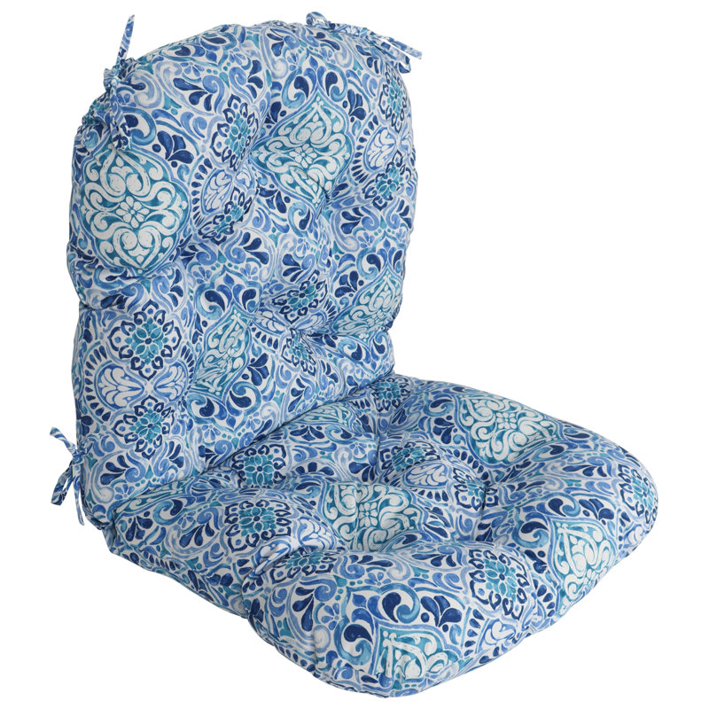48-Inch By 24-Inch Outdoor Rounded Seat/Back Rocker Cushion, White/Blue/Fiorella Baltic Moroccan