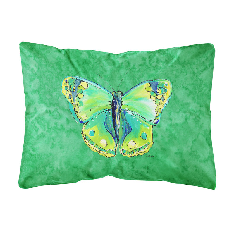Coussin intérieur/extérieur vert/jaune papillon