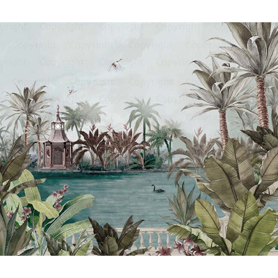 Mur de palmiers tropicaux tranquilles, cygne noir, cygne noir