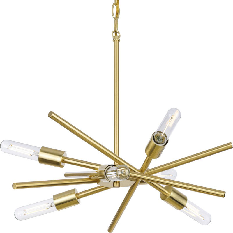 Lustre à six lumières de 22 po, Laiton satiné