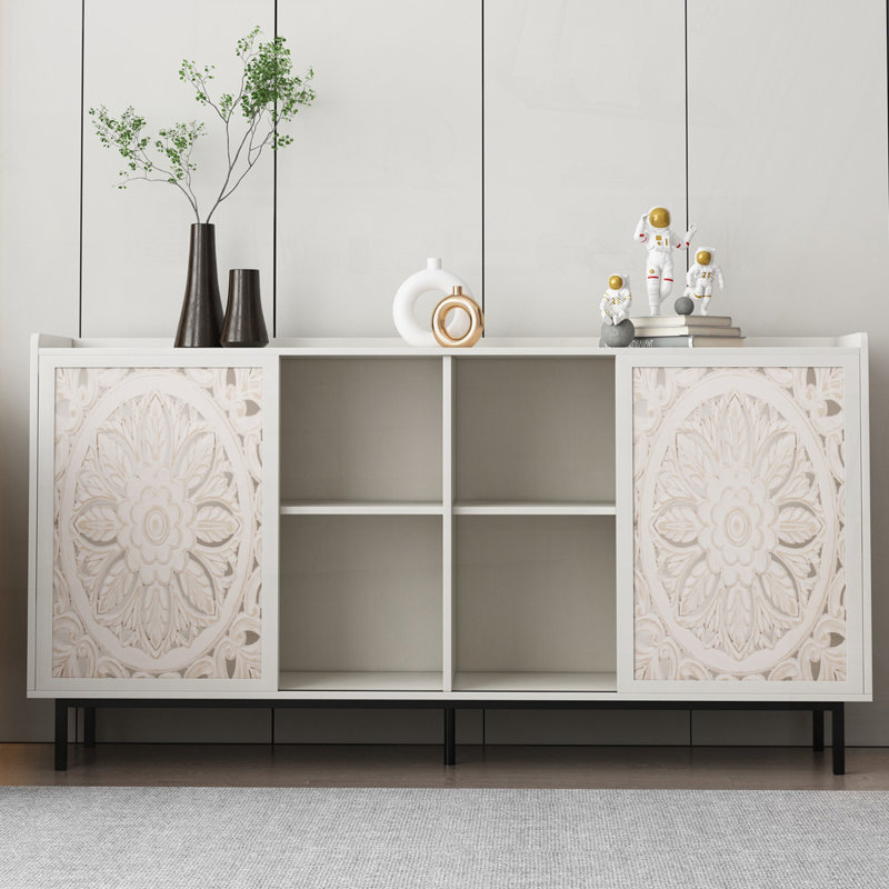 Console Table with 4 Legs,2 Cabinets