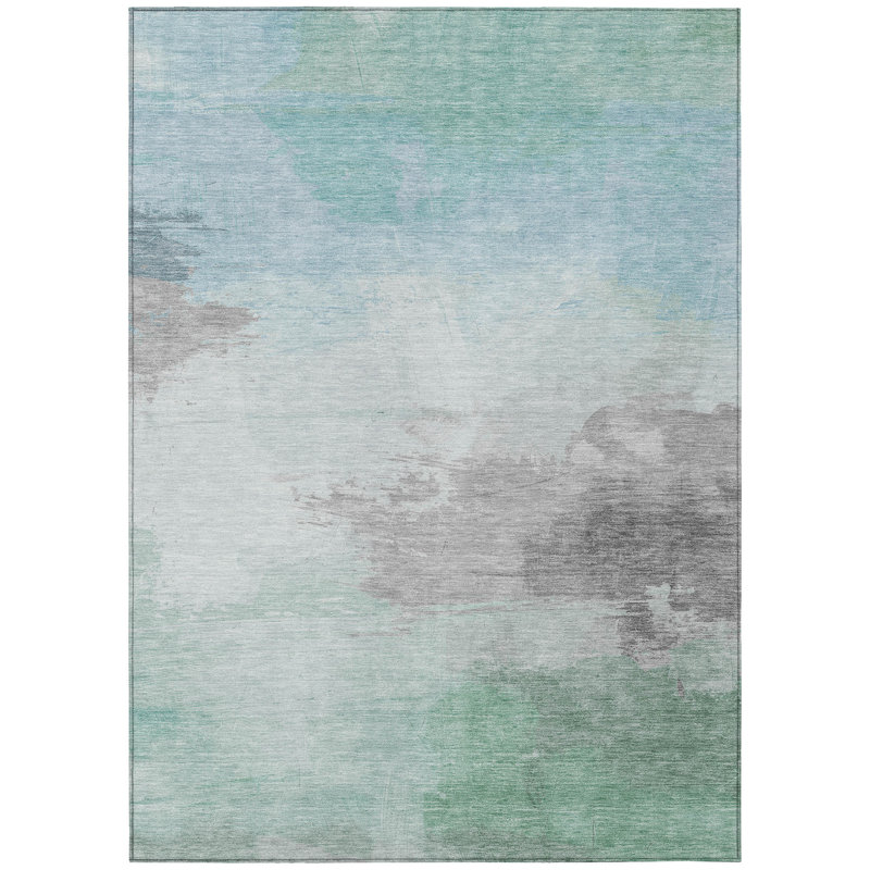 8' x 10' Seafoam and Gray Synthetic Washable Rug