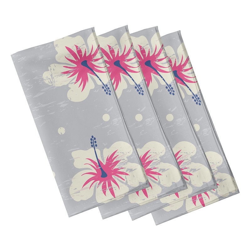 Ensemble de serviettes 4 pièces Cairo Hibiscus Blooms, L 18 po x L 18 po, Gris
