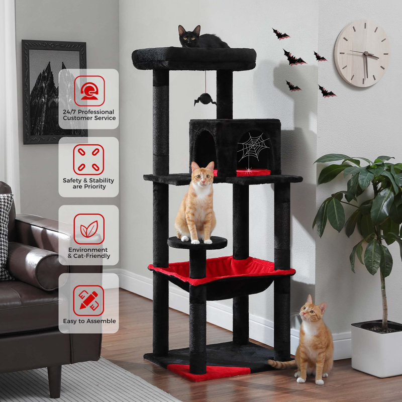 Tour pour chat avec maisonnette à 2 portes, étagères pour chat à 6 niveaux avec poteaux à griffer et grand perchoir supérieur
