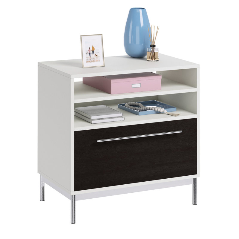 Classeur latéral blanc avec base en métal, tablette réglable et tiroir lisse pour un rangement personnalisé, des tiroirs et une performance à long terme