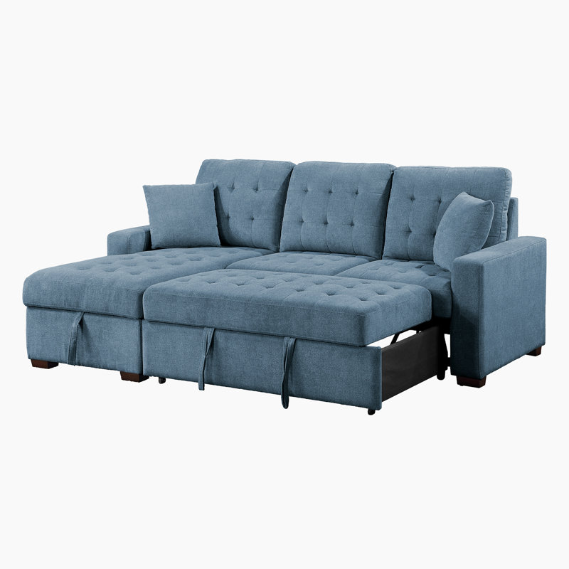 Eleen 2-Piece Sectional Sofa Sleeper with Hidden Storage, Left Hand Facing, Blue Fabric