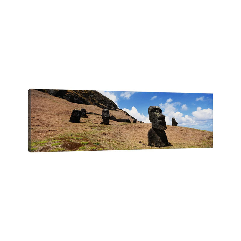 Low Angle View Of Moai Statues, Tahai Archaeological Site, Rano Raraku, Easter Island, Chile by Panoramic Images - Wrapped Canvas Panoramic Print