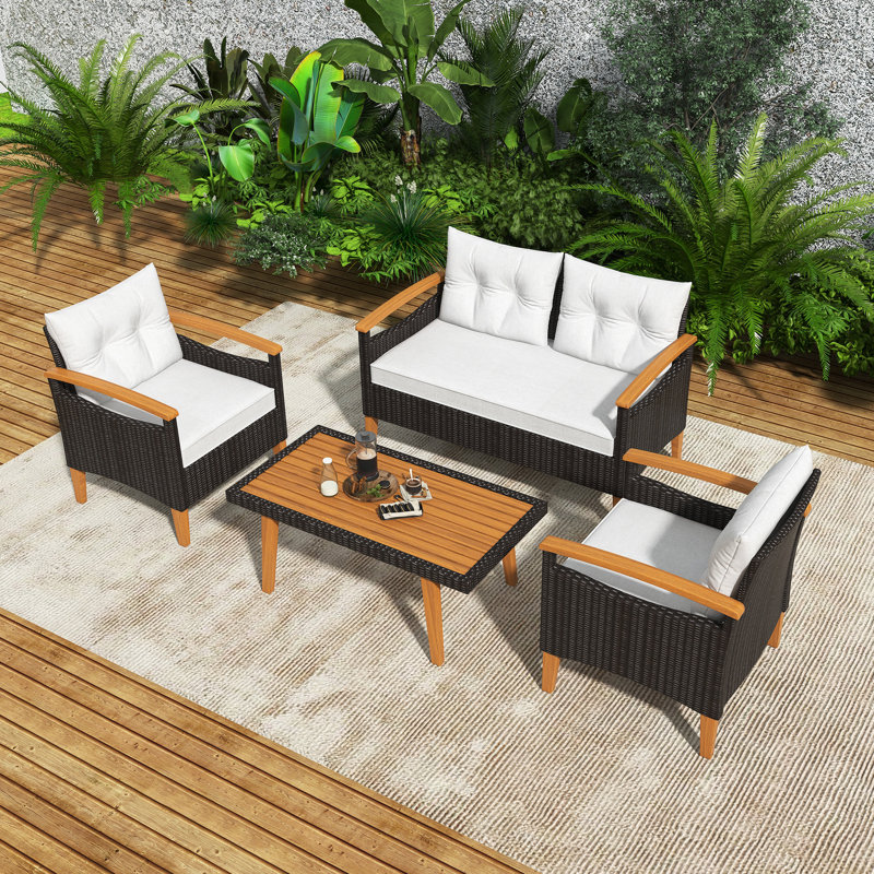 Ensemble de mobilier de jardin 4 pièces, Beige