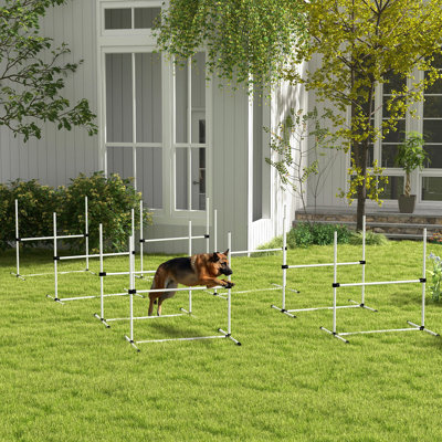 8 Dog Agility Training Tough - , Adjustable Jump Bars, Carry Bag, White 8 Piece Stuff Heights,