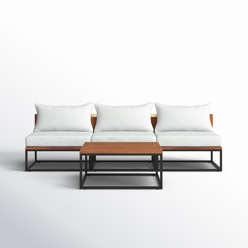 Horsforth 3-Person Solid Acacia Wood Outdoor Sofa and Coffee Table Set