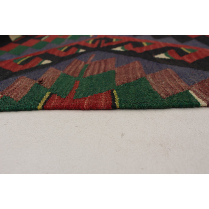 Tapis rouge/vert en laine 6 pi x 11 pi 3 po one-of-kind fait main kilim Norcross