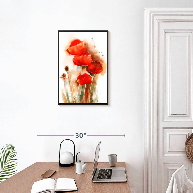 Coquelicots sauvages à l'aquarelle, Cadre flottant noir, 17 po x 25 po
