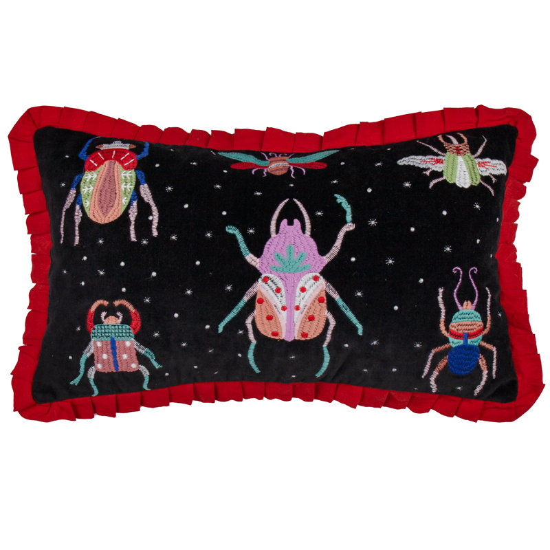 Darkling Beetles Abstract Cushion, 30cm H x 50cm W, Black/Red, Rectangular