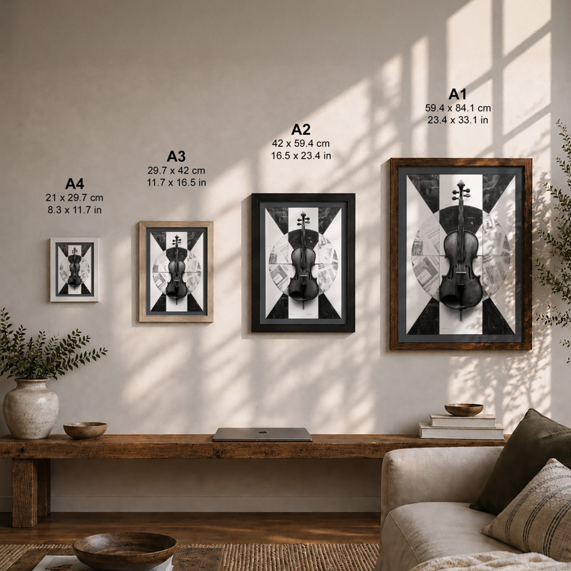 Violin Symmetry Modern - Framed Print, A2 - 59.4 x 42.0 cm, Oak