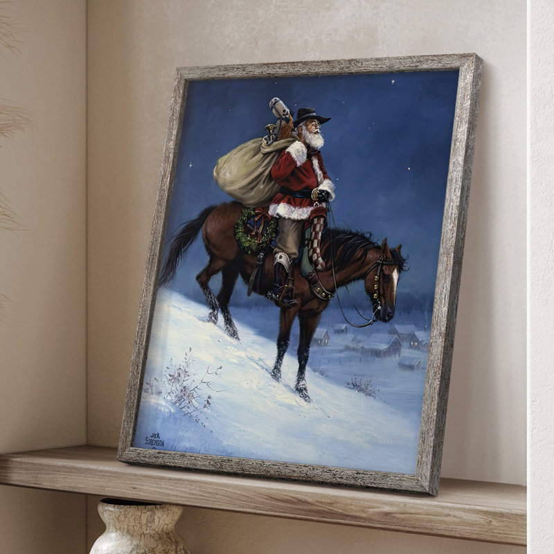 A Cowboy Christmas Framed Print - Solid Wood, 11" H x 9" W