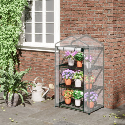 3 Tier Mini Greenhouse Portable Garden Grow House with Roll Up Door 69L x 49W x 125H cm, Clear
