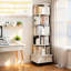 Bibliothèque blanc chaud à 6 niveaux avec roulettes 360 ° avec roulettes, tiroir et chicane, espace, pour salon, chambre à coucher, bureau - rangement multifonctionnel rotatif pour la maison, le bureau, la chambre à coucher-121158906