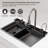 31.5 X 17.7 Inch 304 Stainless Steel Smart Waterfall Kitchen Sink Set With Pull-Down Faucet - Includes Knife Holder, Drain Basket, Cutting Board & Temperature Display