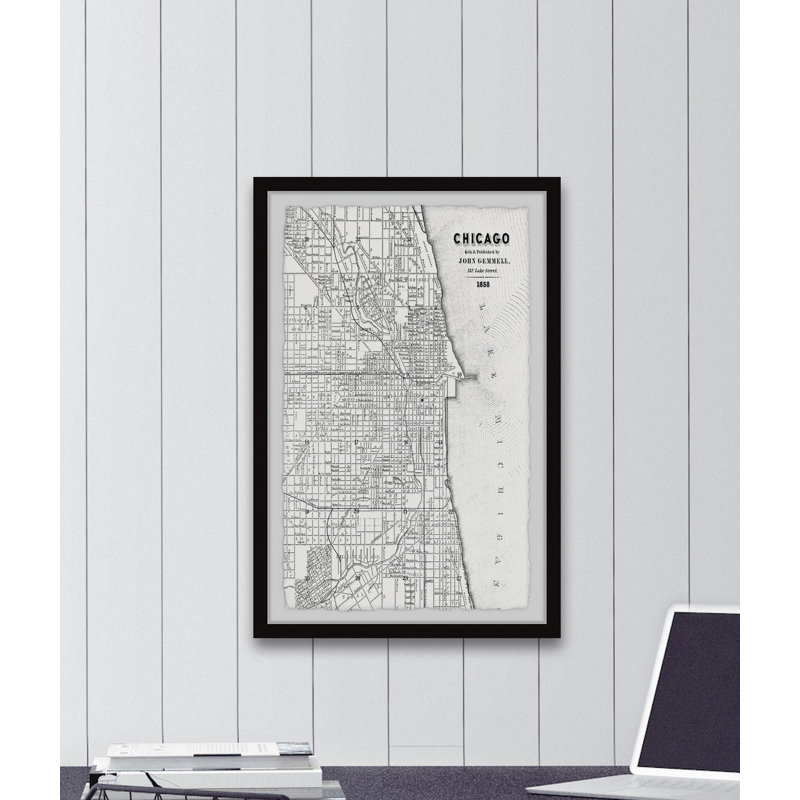 Carte de Chicago IV - impression encadrée, H 45 po x l 30 po x P 1,5 po