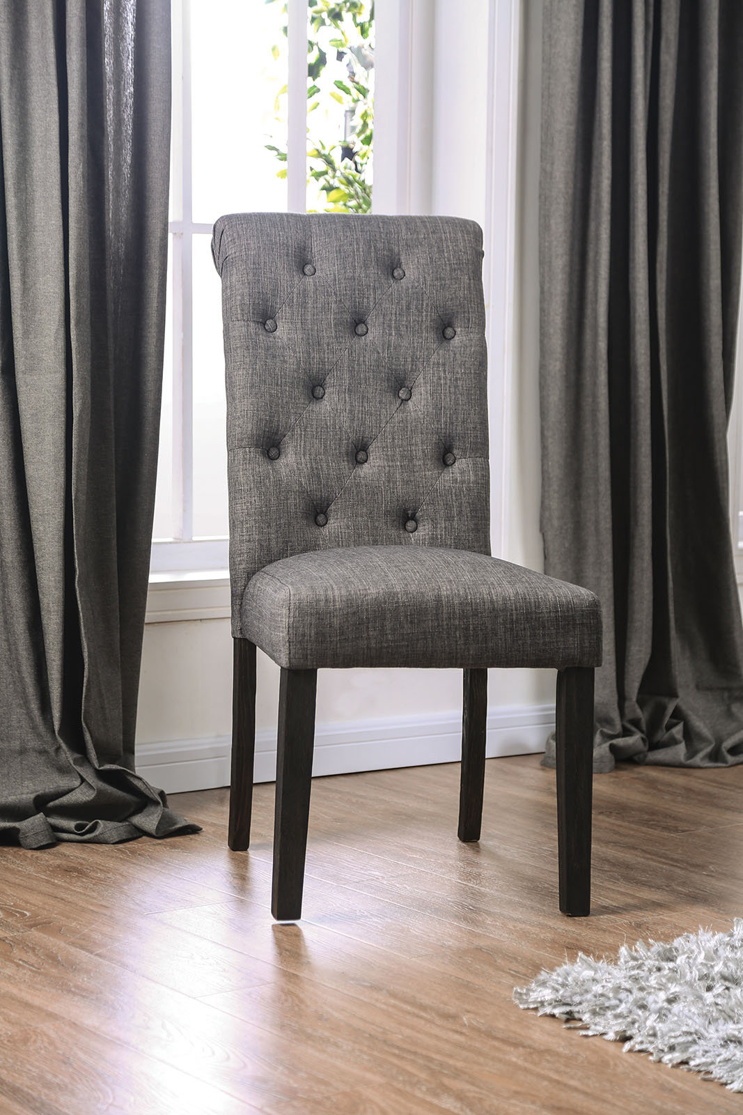 Ebern Designs Classic Set Of 2 Side Chairs Button Tufted Linen Like ...
