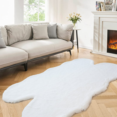 Holk Cozy Faux Rabbit Fur Area Rug Machine Washable Rug in White